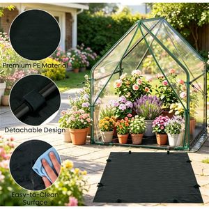 Invernadero Mini de Metal Resistente de 43" x 36" x 36" con Base Desmontable de PE y Cuerdas Antiviento, Ecológico - Product Image 5