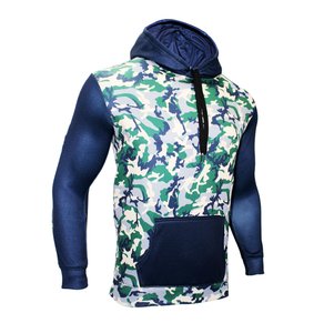 Sweat à capuche pour homme en coton 100% tricoté, respirant, coupe classique, motif géométrique imprimé bleu et jaune, avec poche avant, sublimation - Product Image 3