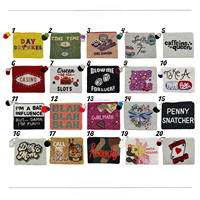 Tas Clutch Slogan Berhias Manik-Manik Pola Geometris Bordir Lucu Penutup Ritsleting Kapasitas 1L Tas Pesta Malam Hari Custom
