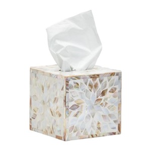 Boîte à mouchoirs en bois faite à la main avec incrustation de nacre pour la décoration de la maison - Product Image 1