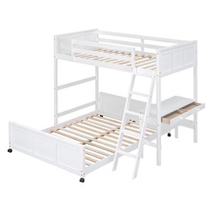 Letto a Castello Bianco con Scrivania per Cameretta Bambini, Dimensioni Twin Over Full - Product Image 4