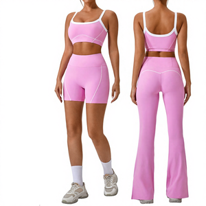 Ensemble de vêtements de sport pour femmes avec logo personnalisé en 8 couleurs contrastées, débardeur, soutien-gorge de sport, short de fitness, yoga, entraînement, gym - Product Image 1