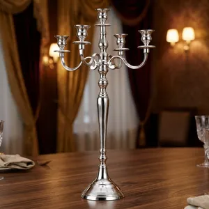 Candelabro de metal para centro de mesa, decoración de bodas, aluminio plateado, 5 brazos, candelabro de mesa para decoración de eventos y fiestas - Product Image 2