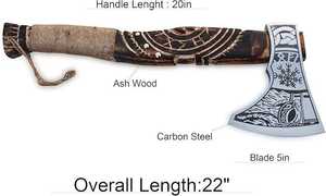 ขวานโทมาฮอว์คสองใบมีด สลักลายไวกิ้ง คุณภาพสูง เกรดอุตสาหกรรม ผลิตโดย Steel Craft International ทำจากเหล็กกล้าคาร์บอนสูง พร้อมด้ามไม้ - Product Image 5