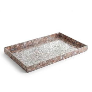 Bandeja de servir rectangular decorativa de nácar blanco hecha a mano al por mayor con base de madera para decoración del hogar - Product Image 6