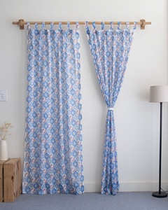 Cortinas Modernas de Algodón Estampado con Bloques de Alta Calidad, Cortinas Transparentes con Estampado Floral para Sala de Estar y Cocina, Juego de Cortinas - Product Image 1
