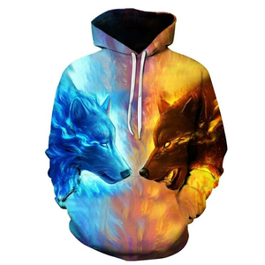 Sudadera con Capucha Holgada de Moda con Estampado Digital 3D de Personaje Animal Lobo, 100% Poliéster, de Secado Rápido para Otoño, Venta al por Mayor - Product Image 2