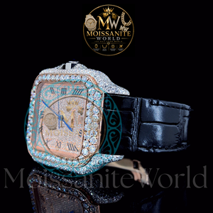 Montre carrée en moissanite, montre-bracelet à quartz, boîtier en acier inoxydable, verre en cristal, calendrier analogique, étanche, diamant en moissanite VVS - Product Image 3