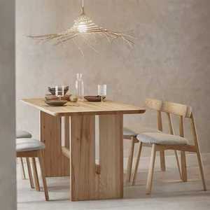 Solid Wood Modern Dining <b>Table</b> Set, Minimalist Rectangular Wooden Furniture, Contemporary Natural Wood Chairs for Home - Product Image 2