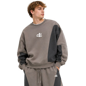 Ensemble de sweat-shirts oversize color block avec broderie personnalisée en twill, pantalon ample en molleton épais et sweats à capuche OEM - Product Image 2