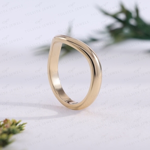 Classic Yellow Gold Curved Wedding Band Modern Chevron Wave <b>Ring</b> <b>Plain</b> Stackable Promise Fine Jewelry Gift Her Lab Grown - Product Image 4