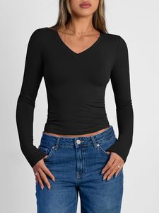 <b>Plain</b> <b>Top</b> Casualwear Blouse Simple Trendy Women's V-Neck <b>Long</b> <b>Sleeve</b> - Product Image 3