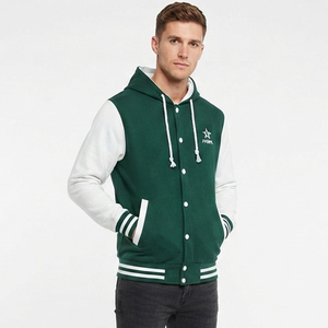<b>Men's</b> <b>Varsity</b> <b>Jacket</b> Hooded Letterman <b>Bomber</b> <b>Jacket</b> Color Block Fleece Snap Button College <b>Jacket</b> Custom Wholesale OEM - Product Image 1