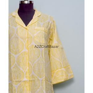 100% Cotton Handmade Block Print Floral Bell Sleeves Turn-down Collar Midi Dress Eco-Friendly Breathable Summer Wear - Product Image 2