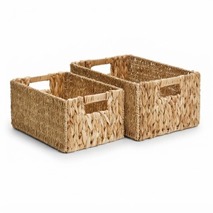 Panier de rangement domestique en jacinthe d'eau tressée naturelle, fait main, style rustique, décoratif, gain de place - Product Image 1