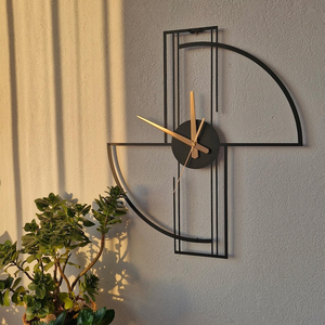 Reloj de Pared Moderno de Metal, Diseño Geométrico Abstracto de Medio Círculo, Reloj Decorativo Contemporáneo, Decoración de Pared Interior de Lujo para el Hogar - Product Image 1