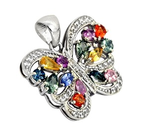 Colgante de Mariposa de Plata de Ley 925 de Lujo con Baño de Rodio y Piedras Preciosas Multicolor con Detalles Brillantes de Circonita Cúbica para Mujer - Product Image 2