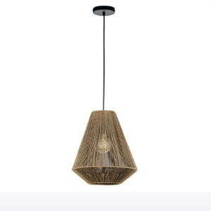 โคมไฟแขวนเชือกสีน้ำตาลทอมือ โคมไฟกระดาษราเฟียทอมือ - Product Image 1