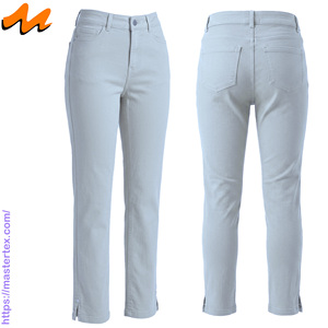 Pantalon décontracté pour femme, coupe régulière, cinq poches, ourlet fendu, tissu respirant, été-printemps, coton élasthanne 6,64 oz - Product Image 1