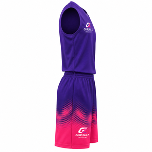 Ensemble de maillot de basketball Gurunaz Industry respirant, dégradé rose, sublimé, sans manches, col en V, tenue de sport pour adultes - Product Image 3
