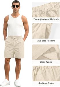 Men's Solid Color Cotton Bermuda <b>Shorts</b> Mid Waist Drawstring Casual Beach Wear - Product Image 5