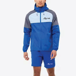 Conjuntos Deportivos Cortos Unisex con Bordado Personalizado, Chaqueta Cortavientos de Satén con Botones y Pantalones Cortos con Capucha y Cremallera para Verano, 2 Piezas para Hombre - Product Image 6