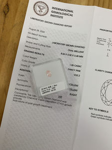 Diamantes Sueltos al por Mayor, Corte Ovalado de 1.05ct, Certificados por IGI, Claridad VVS, Diamantes de Laboratorio CVD, Color Rosa Fantasía - Product Image 2