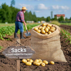 <b>100</b>% Natural Eco-Friendly, durable, Food Grade (VOT) 18.5"x27.5", wt.200+grams, 25Kg Capacity Burlap Potato Sack Rice <b>Jute</b> Bags - Product Image 3