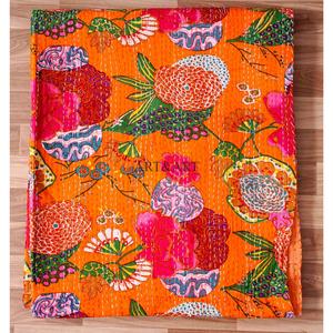 Couverture Kantha en coton biologique 100% double taille, imprimée à la main au Rajasthan, réversible, vintage, écologique, pour toutes les saisons, confortable - Product Image 6