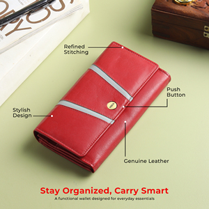 WRIZA Genuine Leather Fashion Women Wallet RFID Protection <b>Red</b> Clutch <b>Purse</b> Push Button Closure Card Slots Coin Pocket Summer - Product Image 2
