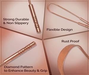 Nettoyeur de langue en cuivre pour femmes, flexible, avec poignée antidérapante, brosse à langue éliminant les odeurs et les germes, fabriqué et fourni par un fabricant indien. - Product Image 3