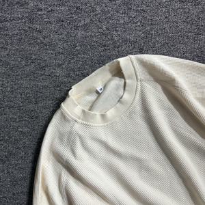 Heavyweight Custom 100% Cotton Pullover Waffle Knit <b>Thermal</b> Oversized Distressed Streetwear Printing Long <b>T</b> <b>Shirt</b> <b>For</b> <b>Men</b> - Product Image 4