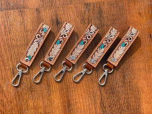 Llaveros de cuero tallados a mano con estilo, llaveros de cuero con estampado Floral en relieve, accesorios de cuero, llaveros bonitos - Product Image 2