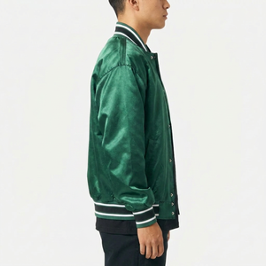 Satin Varsity <b>Jacket</b> Regular Fit Casual Style Autumn Wear Turn-down Collar Button Closure Solid Color - Product Image 6