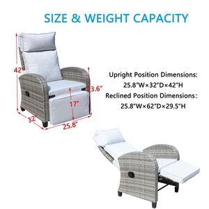 Sedia Reclinabile da Esterno in Vimini con Schienale e Braccioli Regolabili, Sedia da Conversazione per Cortile e Piscina Resistente alle Intemperie - Product Image 4