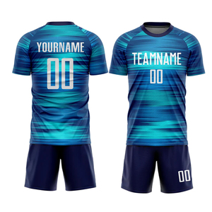 TRENDION APPARELS ชุดเสื้อฟุตบอลแบบกำหนดเอง สีน้ำเงินไล่เฉด พิมพ์ลายแบบระเหิด โพลีเอสเตอร์ระบายอากาศได้ ชุดทีมสำหรับผู้ใหญ่แบบยูนิเซ็กซ์ - Product Image 3