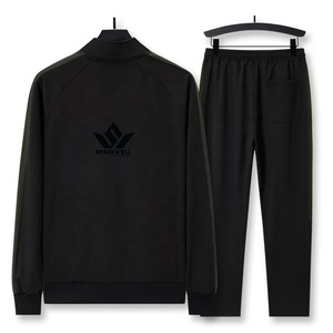 ชุดวอร์มผู้ชายสีดำ คอตั้ง แจ็คเก็ตซิปเต็มตัว กางเกงจ็อกเกอร์ แต่งแถบสีตัดกัน ชุดลำลองสไตล์สปอร์ต สำหรับฤดูใบไม้ร่วง - Product Image 2