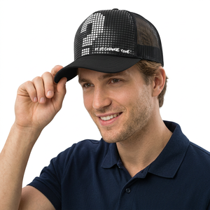 Gorra Trucker Negra de Malla con Estampado de Punto de Interrogación Termotransferible, Cierre Trasero Ajustable, Estilo Urbano, Unisex, Primavera Verano - Product Image 2
