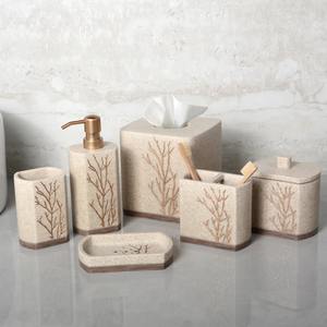 Juego de accesorios de baño con acabado de piedra, diseño de hojas beige, perfecto para el hogar, hoteles, spas, resorts y como regalo, procedente de la India. - Product Image 1