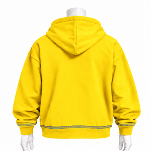 Sweat-shirt à capuche jaune avec broderie florale colorée, poche kangourou, coupe oversize, style streetwear décontracté - Product Image 2