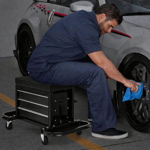 Garage Rolling Tool Box <b>Stool</b> with 3 Drawers Mechanic Seat Tool Tray Storage Cabinet Heavy Duty <b>Padded</b> Seat 4 Wheels GAPGAR024 - Product Image 4