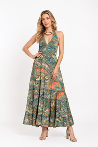 Halter Neck Silk Maxi <b>Dress</b> Multicolor Printed Backless Boho Summer <b>Dress</b> Elegant Beachwear Casual Party <b>Dress</b> Wholesale - Product Image 4