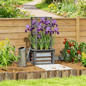 Fioriera Rialzata in Legno con Telaio a Griglia e Vaso Grigio, Contenitore Resistente per Piante da Esterno, Recinzioni, Tralicci e Cancelli - Product Image 1