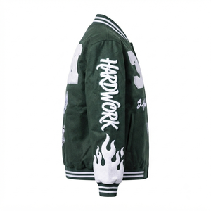 Custom Green 100% Polyester <b>Running</b> <b>Jacket</b> Chenille Patches Streetwear Unisex Summer Outerwear Hip Hop Casual Waterproof - Product Image 2