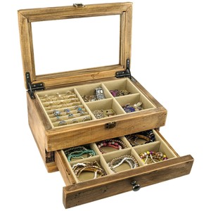 Caja de Joyería de Madera de Teca Hecha a Mano con Espejo |   Organizador de Almacenamiento al por Mayor - Product Image 2