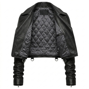 Cropped Mens <b>Leather</b> <b>Jacket</b> Wholesale <b>Real</b> Sheepskin Motorbike Biker Coat Custom Manufacturing Slim Fit Plain Black Apparel - Product Image 3