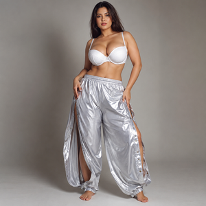 Pantalon large pour femme, style streetwear d'été, avec boutons-pression réglables, respirant, en satin de soie écologique et doux - Product Image 6