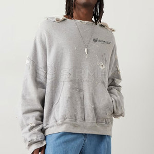 Wholesale Factory Washed Finish <b>Men</b> Distressed Hoodies Relaxed Fit <b>Pullover</b> Design <b>For</b> Casual Street Fashion Collections - Product Image 4