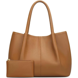 Ensemble de sacs à main de luxe pour femmes en cuir de vachette avec finition grainée douce, longues poignées élégantes et pochette zippée pratique - Product Image 3