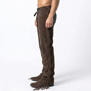 Chaps en daim de vache véritable pour hommes, style western, best-seller en ligne, nouveau modèle à franges. - Product Image 4